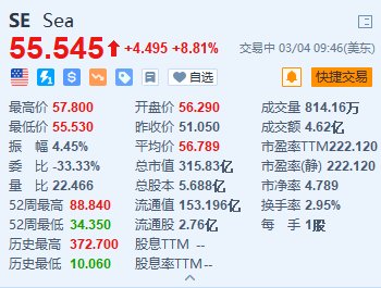 美股异动｜SEA盘前涨8.8% Q4营收及电子商务业务表现超预期